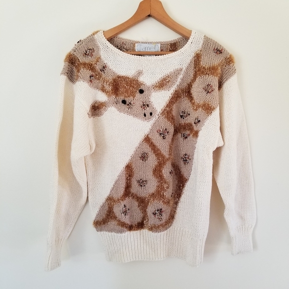Vintage Cream and Brown Giraffe Sweater - Picture 7 of 7